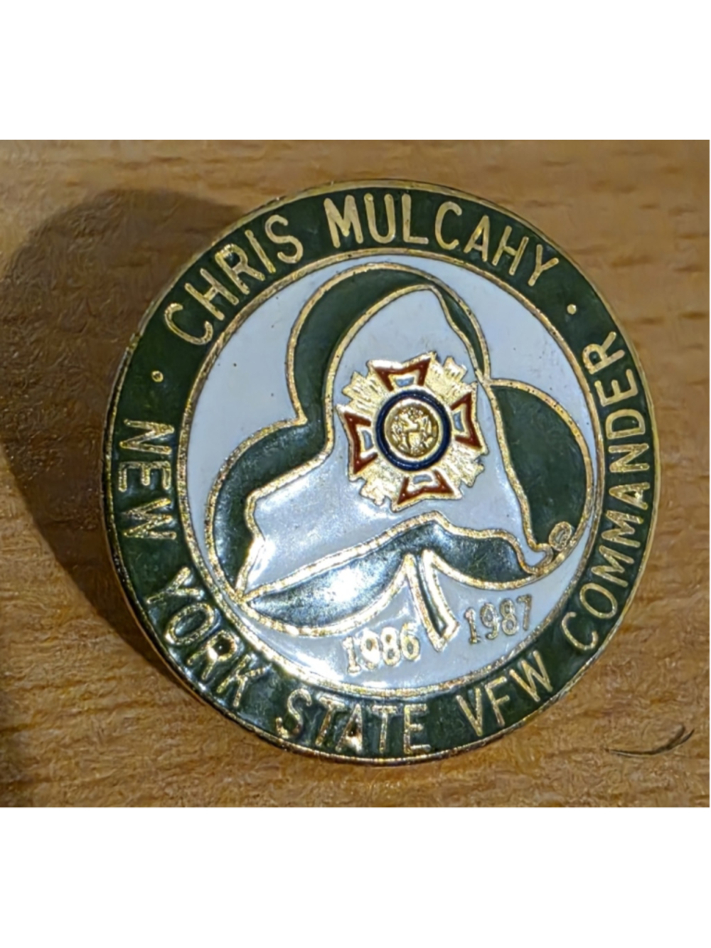 1986 1987 Chris Mulcahy New York State VFW Commander Vintage Enamel Pin